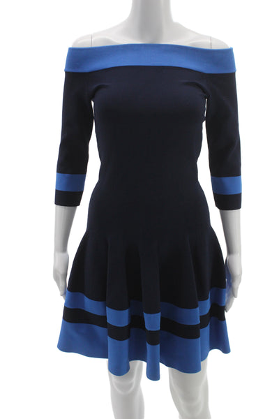 Jonathan Simkhai Women Fit & Flare Blue Off Shoulder Dress 3/4 Sleeve Size 28