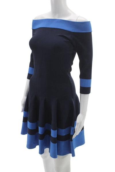 Jonathan Simkhai Women Fit & Flare Blue Off Shoulder Dress 3/4 Sleeve Size 28