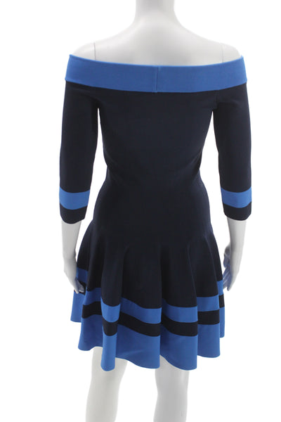 Jonathan Simkhai Women Fit & Flare Blue Off Shoulder Dress 3/4 Sleeve Size 28
