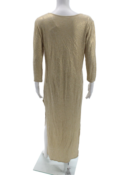 Majestic Filatures Womens Gold Metal Kaftan Dress Long V-Neck 3/4 Sleeve Size 1