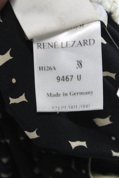 Rene Lezard Womens Silk Off Shoulder Geometric Blouse Long Sleeve Black Size 38