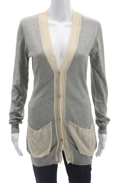 Haute Hippie Women Cardigan V-Neck Long Sleeve Silk Blend Gray Size S