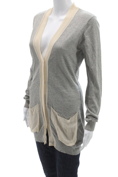 Haute Hippie Women Cardigan V-Neck Long Sleeve Silk Blend Gray Size S