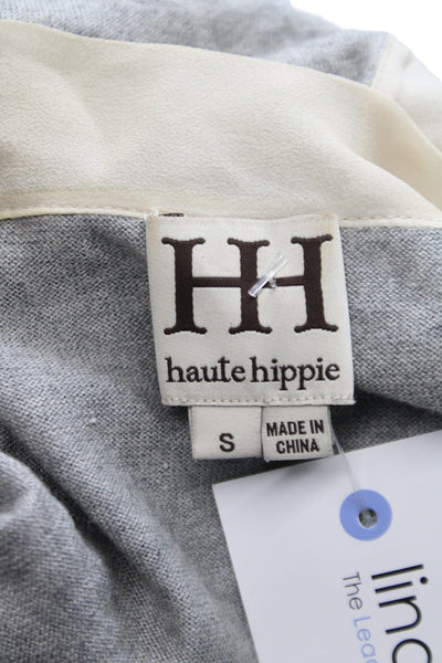 Haute Hippie Women Cardigan V-Neck Long Sleeve Silk Blend Gray Size S