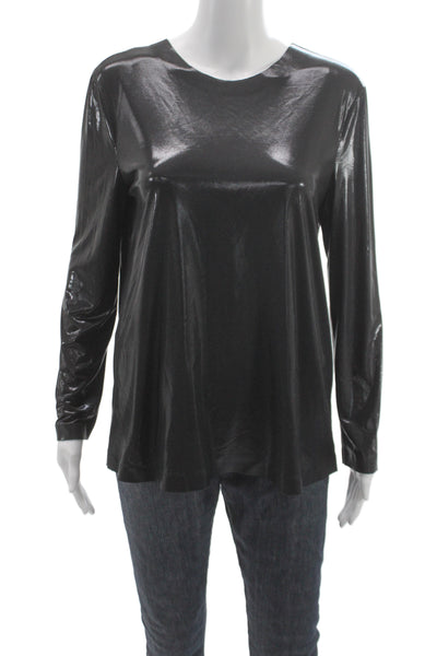 Norma Kamali Women Metallic Black Tunic Long Sleeve Round Neck Size XS