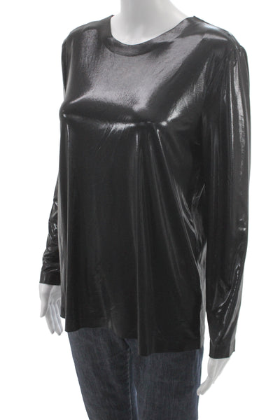 Norma Kamali Women Metallic Black Tunic Long Sleeve Round Neck Size XS