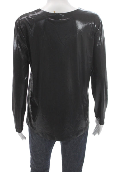 Norma Kamali Women Metallic Black Tunic Long Sleeve Round Neck Size XS