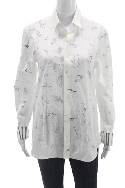 Scotch & Soda Mens Button Up Dress Shirt White Collared Animal Print Size M