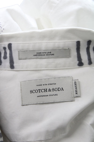 Scotch & Soda Mens Button Up Dress Shirt White Collared Animal Print Size M