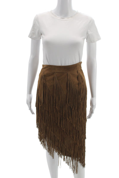 Intermix Women A-Line Leather Skirt Brown Western Zip Size PP
