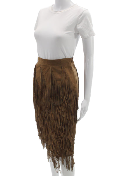 Intermix Women A-Line Leather Skirt Brown Western Zip Size PP
