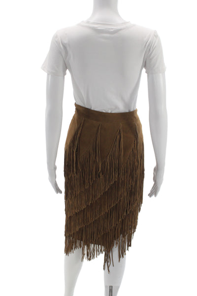 Intermix Women A-Line Leather Skirt Brown Western Zip Size PP