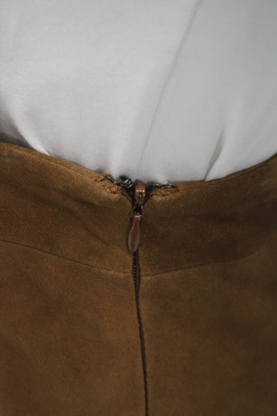 Intermix Women A-Line Leather Skirt Brown Western Zip Size PP