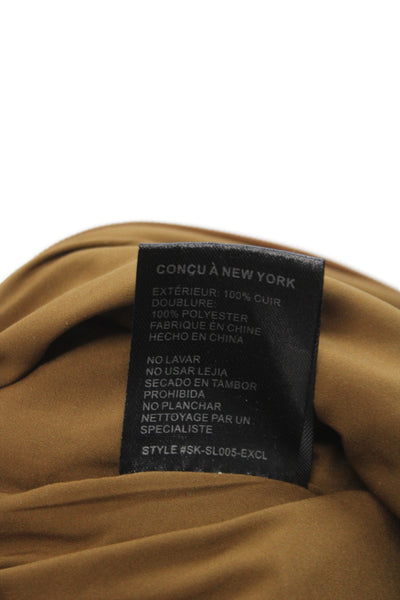 Intermix Women A-Line Leather Skirt Brown Western Zip Size PP