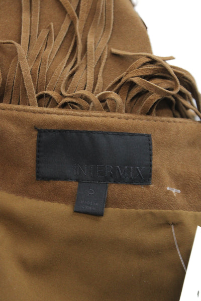 Intermix Women A-Line Leather Skirt Brown Western Zip Size PP