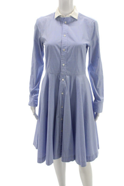 Polo Ralph Lauren Womens Shirt Dress Blue Cotton Blend Midi Size 2