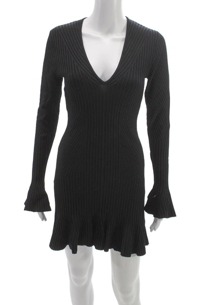 Jonathan Simkhai Women Fit & Flare Black V-Neck Long Sleeve Rayon Dress Size S