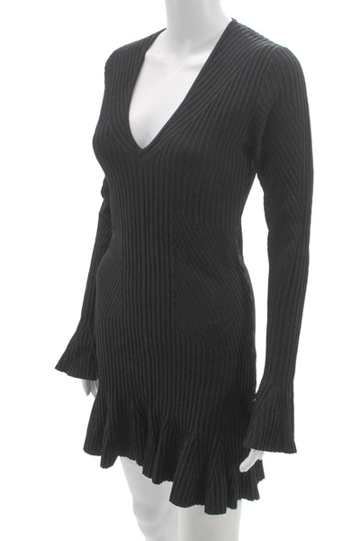 Jonathan Simkhai Women Fit & Flare Black V-Neck Long Sleeve Rayon Dress Size S