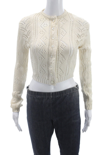 Claude Barthelemy Womens Ivory Mercerized Cotton Cardigan Long Sleeve Size S