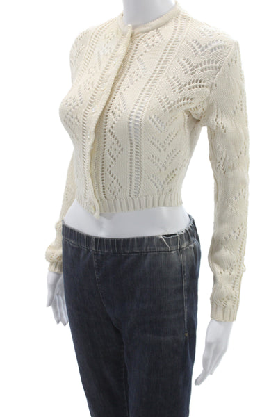 Claude Barthelemy Womens Ivory Mercerized Cotton Cardigan Long Sleeve Size S
