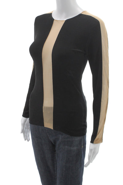 Norma Kamali Women Black Sheer Colorblock Basic Blouse Long Sleeve Size XS