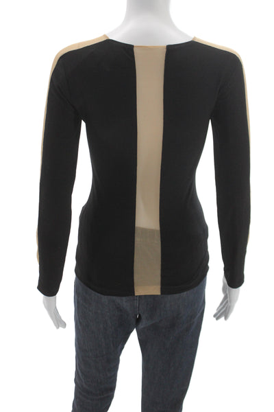 Norma Kamali Women Black Sheer Colorblock Basic Blouse Long Sleeve Size XS