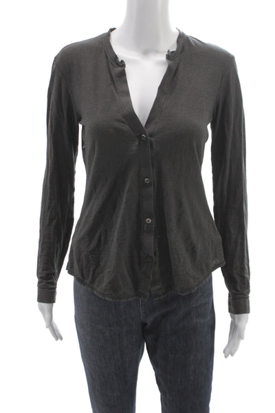 Standard James Perse Women Button-Up Gray V-Neck Long Sleeve Cotton Size 0