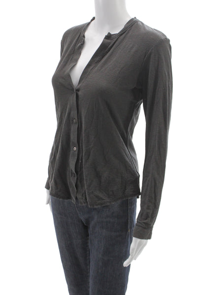 Standard James Perse Women Button-Up Gray V-Neck Long Sleeve Cotton Size 0