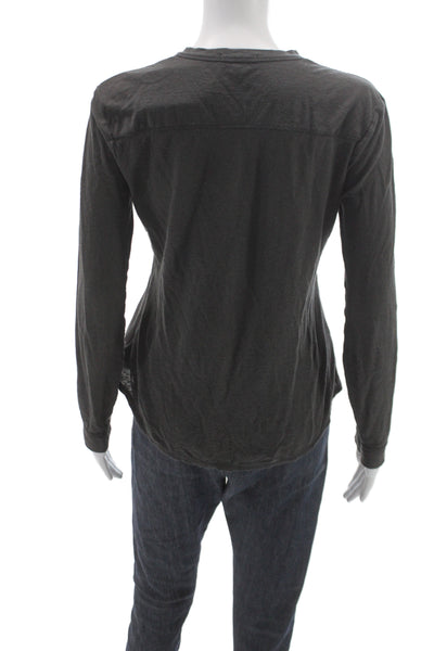 Standard James Perse Women Button-Up Gray V-Neck Long Sleeve Cotton Size 0