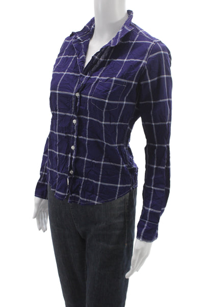 Frank & Eileen Unisex Adults Purple Cotton Check Button Up Shirt Size XS