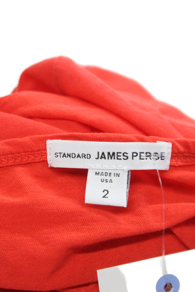 Standard James Perse Women Basic T-Shirt Orange Cotton Long Sleeve Size 2