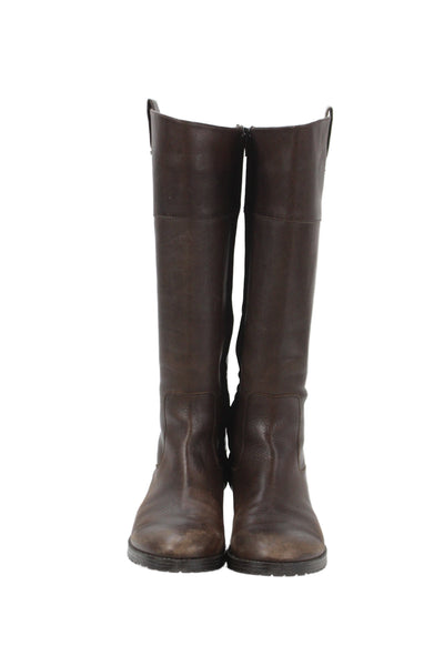 Ralph Lauren Women's Side Zip Leather Knee High Boots Brown Size 7