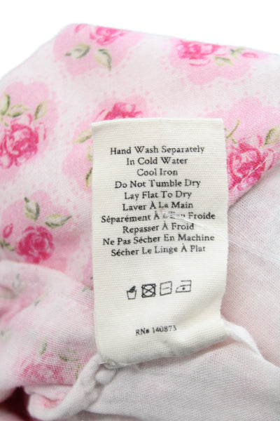 Love Shack Fancy Women Babydoll Dress Pink Floral Cotton V Neck Mini Size 0P