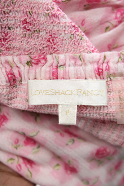 Love Shack Fancy Women Babydoll Dress Pink Floral Cotton V Neck Mini Size 0P