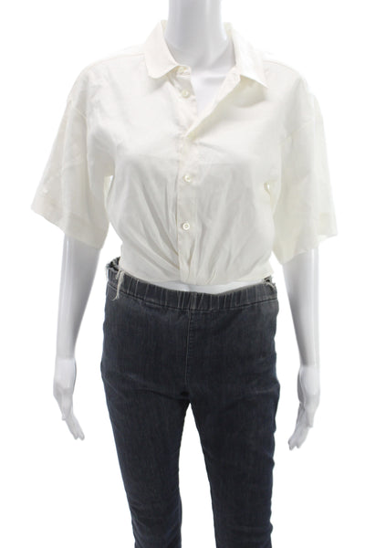 Frame Womens Cropped Lyocell Blouse White Short Sleeve Petite Size S