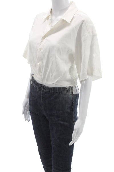Frame Womens Cropped Lyocell Blouse White Short Sleeve Petite Size S