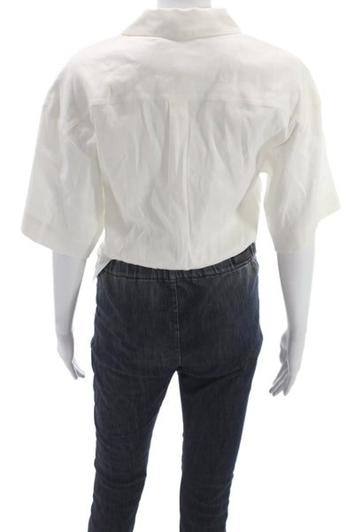 Frame Womens Cropped Lyocell Blouse White Short Sleeve Petite Size S