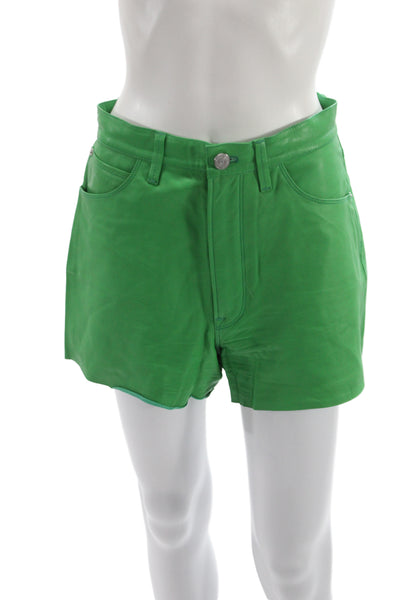 Frame Women Hot Pants Lamb Leather Green Button Size 27