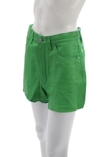 Frame Women Hot Pants Lamb Leather Green Button Size 27