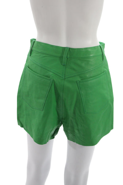 Frame Women Hot Pants Lamb Leather Green Button Size 27