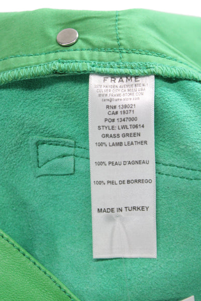 Frame Women Hot Pants Lamb Leather Green Button Size 27