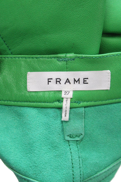 Frame Women Hot Pants Lamb Leather Green Button Size 27