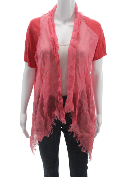 Weekend Max Mara Womens Red Linen Open Front Short Sleeve Cardigan Boho Size L