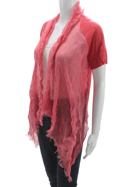 Weekend Max Mara Womens Red Linen Open Front Short Sleeve Cardigan Boho Size L