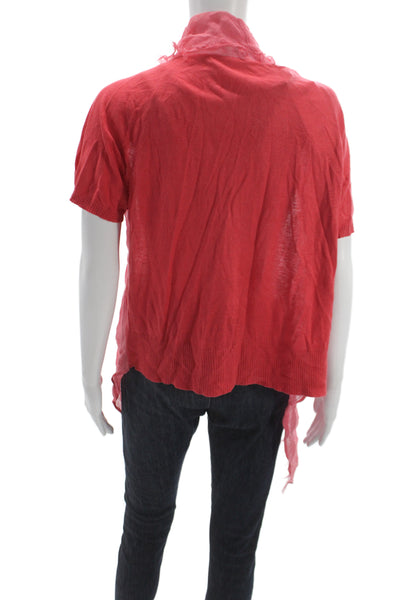 Weekend Max Mara Womens Red Linen Open Front Short Sleeve Cardigan Boho Size L