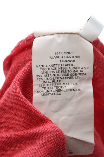 Weekend Max Mara Womens Red Linen Open Front Short Sleeve Cardigan Boho Size L