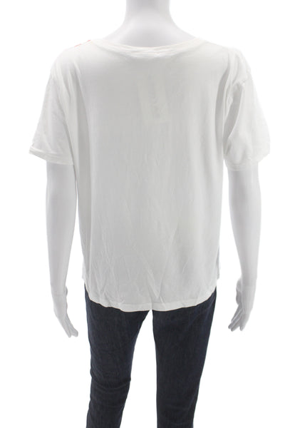 Zara Women Basic Floral Cotton Crew Neck T Shirt Short Sleeve White Size L