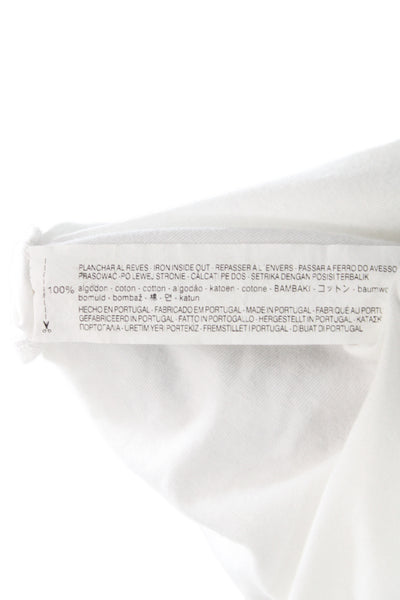 Zara Women Basic Floral Cotton Crew Neck T Shirt Short Sleeve White Size L