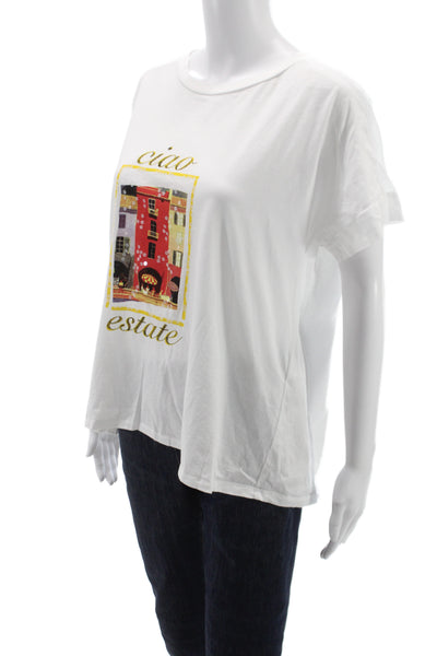 Marella Womens Basic White Cotton Crew Neck Graphic Tee Short Sleeve Size XL