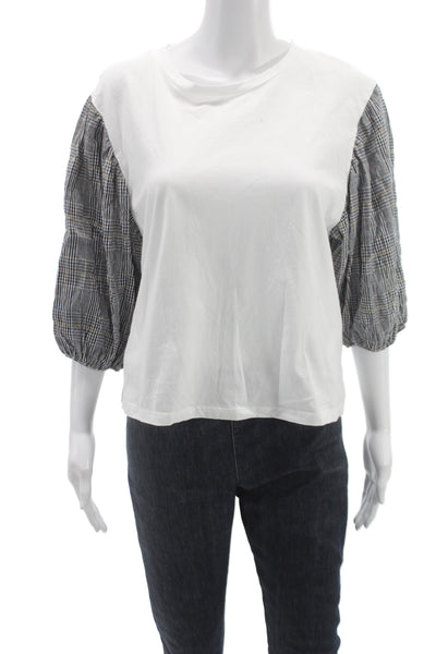 Zara Women Basic White Cotton Crew Neck 3/4 Sleeve T-Shirt Size L